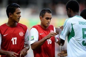 Tahiti scores a goal against Nigeria